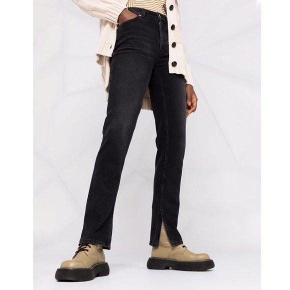 New GANNI straight-leg slit-detail jeans Black size 28 - Picture 3 of 11